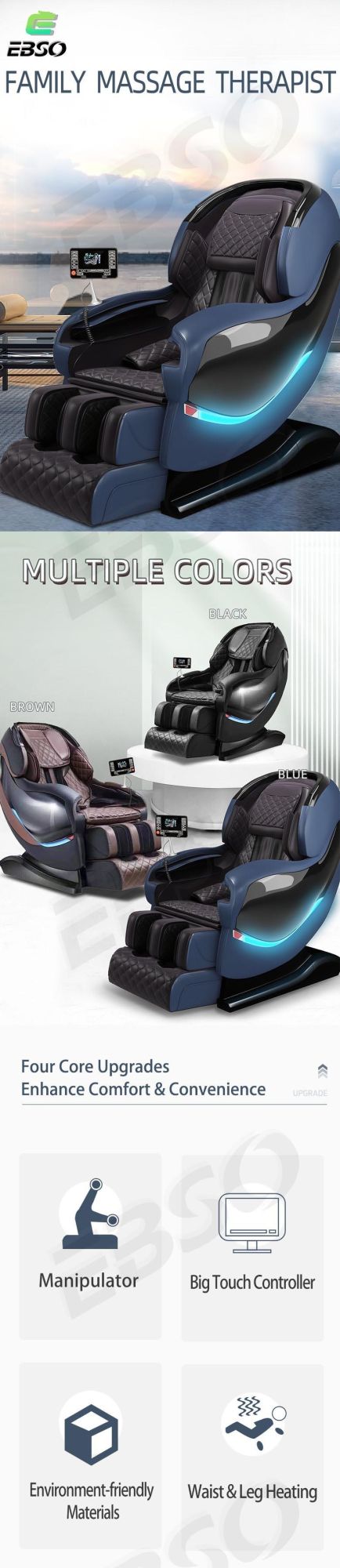 OEM Intelligent Control Hot Compress Function Sleeping Zero Gravity Massage Chair SL Track Body Scanning for Commercial Purpose