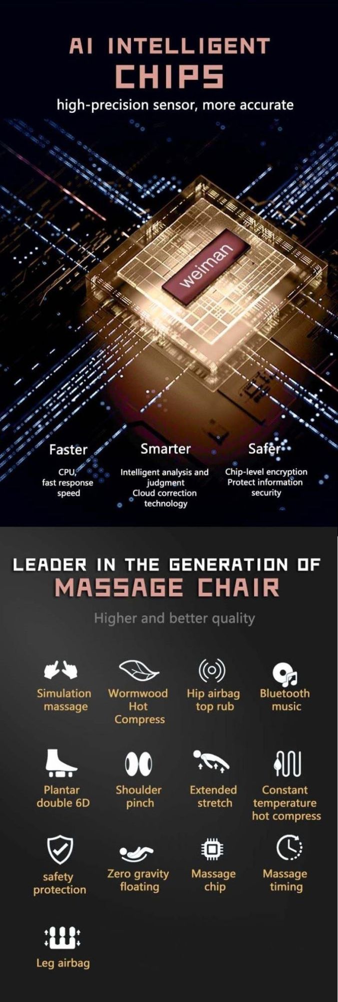 U Shape Pillow Zero Gravity First Full Body Kneading Tapping Massage Chair with Heat in Hip and Waist