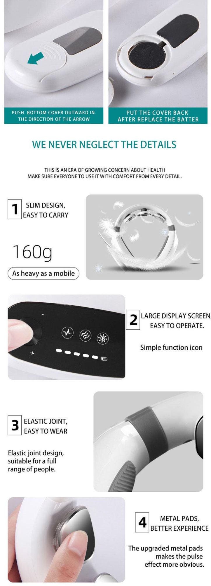 Hezheng 2020 New Wireless Remote Control Mini Electric EMS Pulse Neck Massager