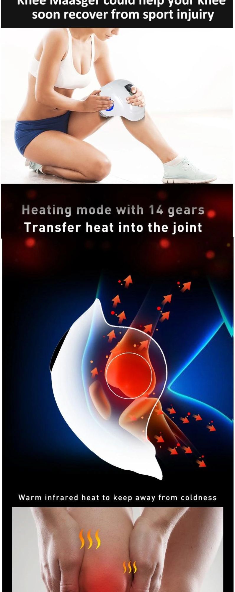 Hezheng Vibration Air Pressure Knee Health Care Pain Relief Electric Heating Knee Joint Massager for Pain Relief