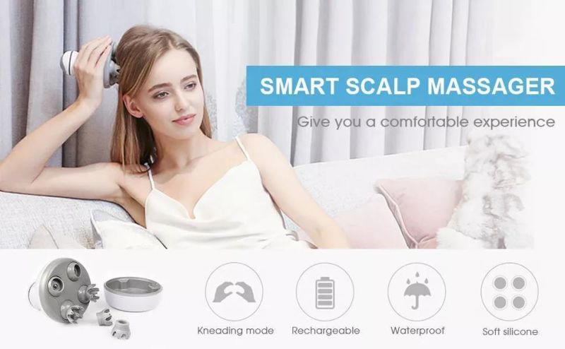 Gonjimini Gadget Pet Accessories Electric Portable Head Scratcher Scalp Massager with Replacement Massage Heads