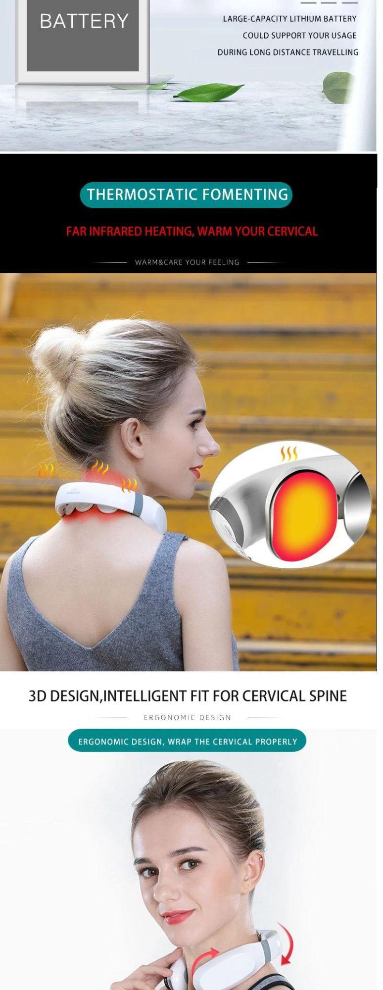 Plastic Cervical Vertebra Massage Instrument Portable Vibrating Travel Neck Massager with Heat