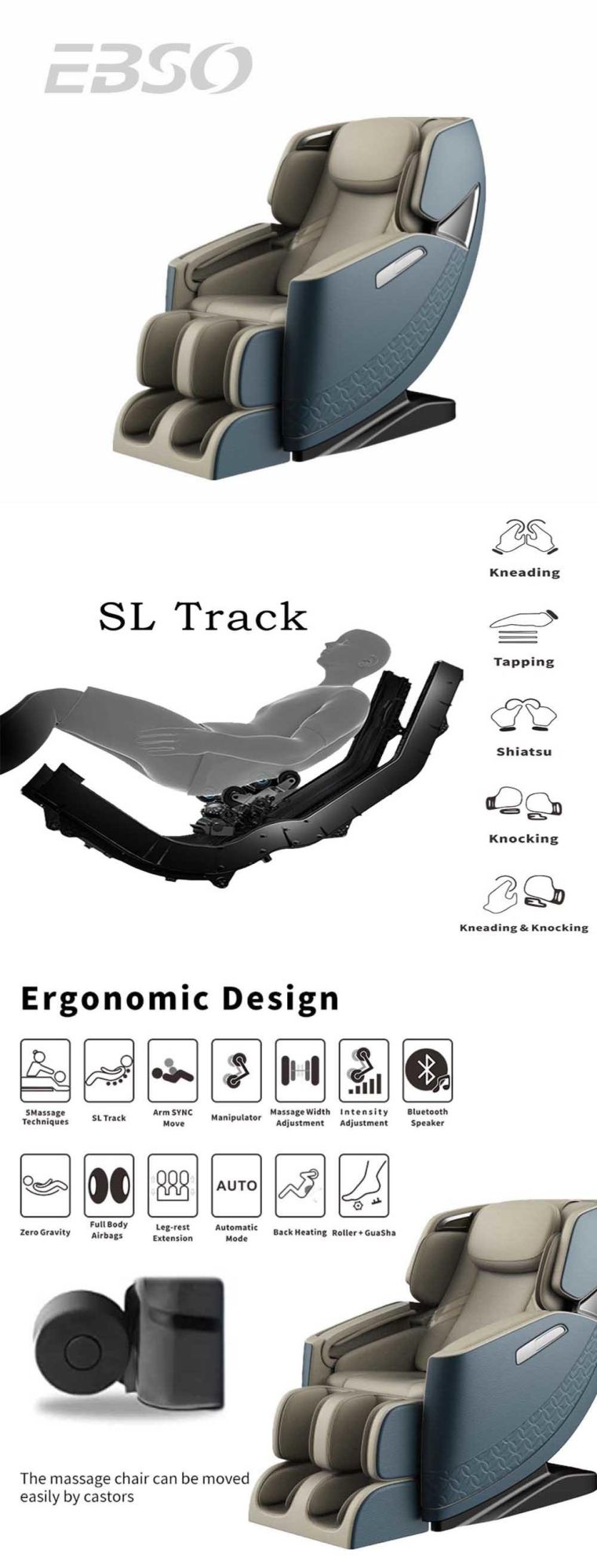 2022 Japanese Recliner Electric Full Body Massage Chair Mechanism SL Track Massage Chair with Foot SPA
