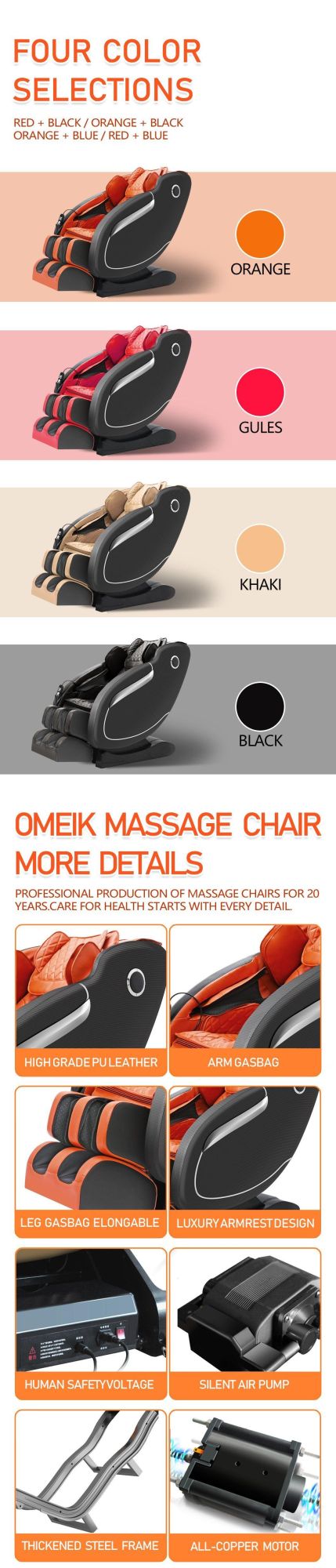 Newest Version High Quality PU Leather Zero Gravity Massage Chair