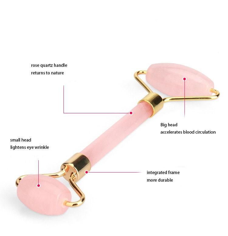 Handheld Rose Quartz Jade Roller Beauty Facial Massage Rose Jade Roller for Face with Box