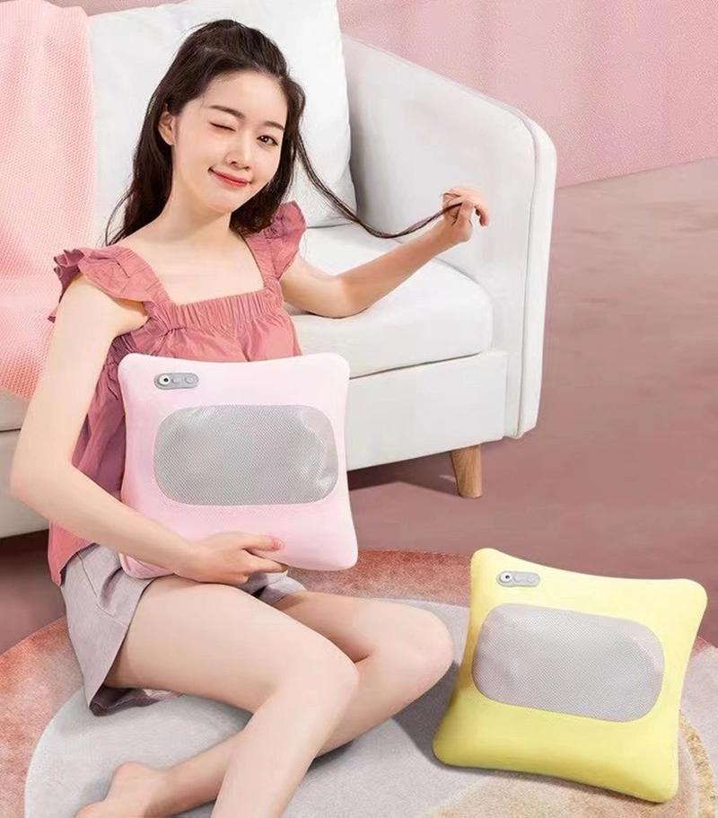 Mini Portable Electric Battery Soft Pink Neck Back Shoulder Waist Shiatsu Kneading Massage Pillow