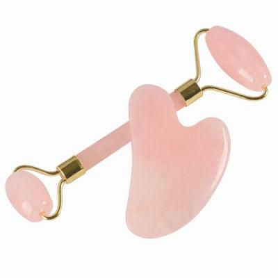 Massager Beauty Anti-Aging Firming Skin Face Rose Quartz Original Face Jade Roller Gua Sha Set with Box