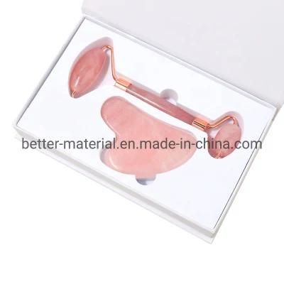 OEM High Quality Private Label Face Lift Anti Aging Natural Facial Massager Pink Rose Quartz Jade Roller Scraper Tool Gua Sha Board