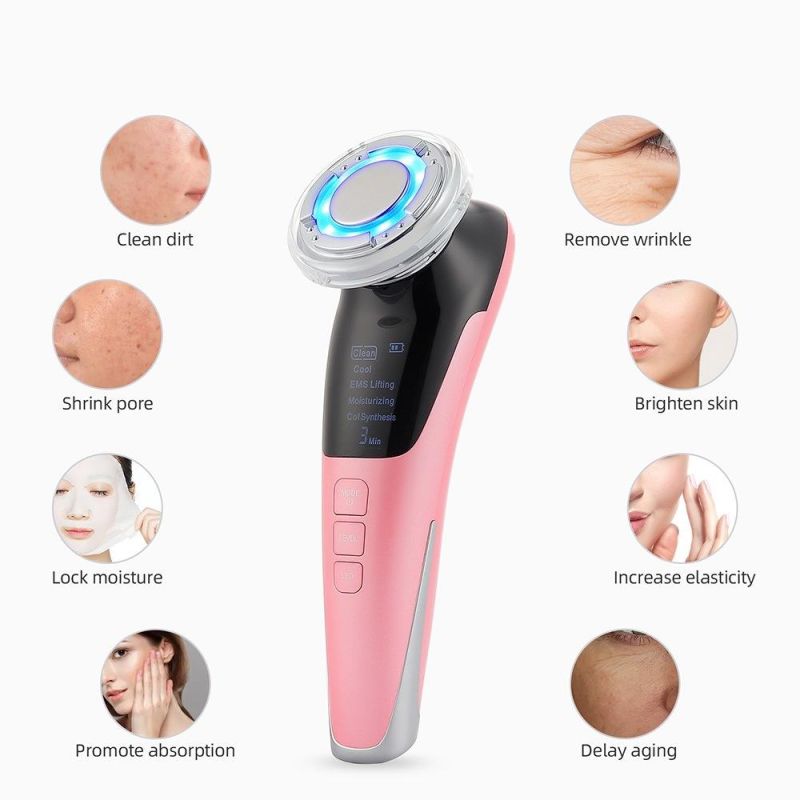 5 Modes Hot Cold Face Massager EMS Face Lifting Machine Skin Rejuvenation Skin Brighten Moisturizing Anti Wrinkle Pore Cleaner