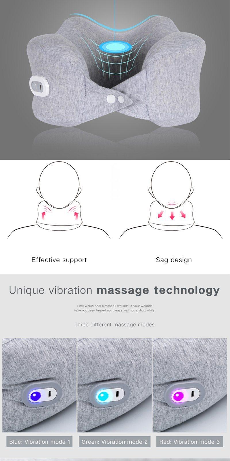 Hezheng Electric Battery Operated U Shape Memory Foam Vibration Massage Travel Neck Pillow Massager