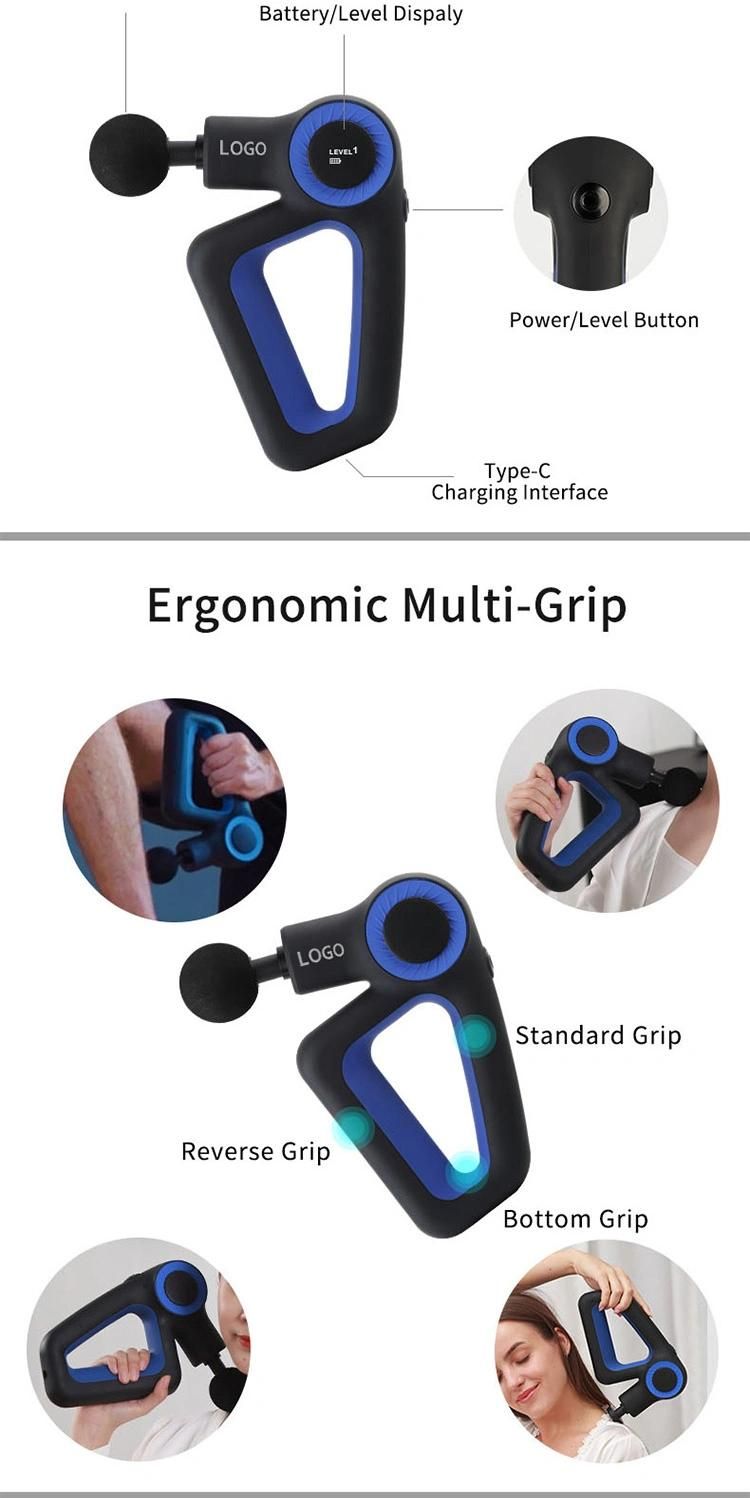 New Massage Gun 9 Speed Handheld Deep Tissue Percussion Type C Quick Rechargeable Body Vibration Muscle Massage Gun