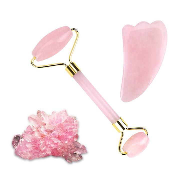Wholesale Private Label Gua Sha Set Crystal Beauty Pink Stone Natural Rose Quartz Facial Massage Face Jade Roller