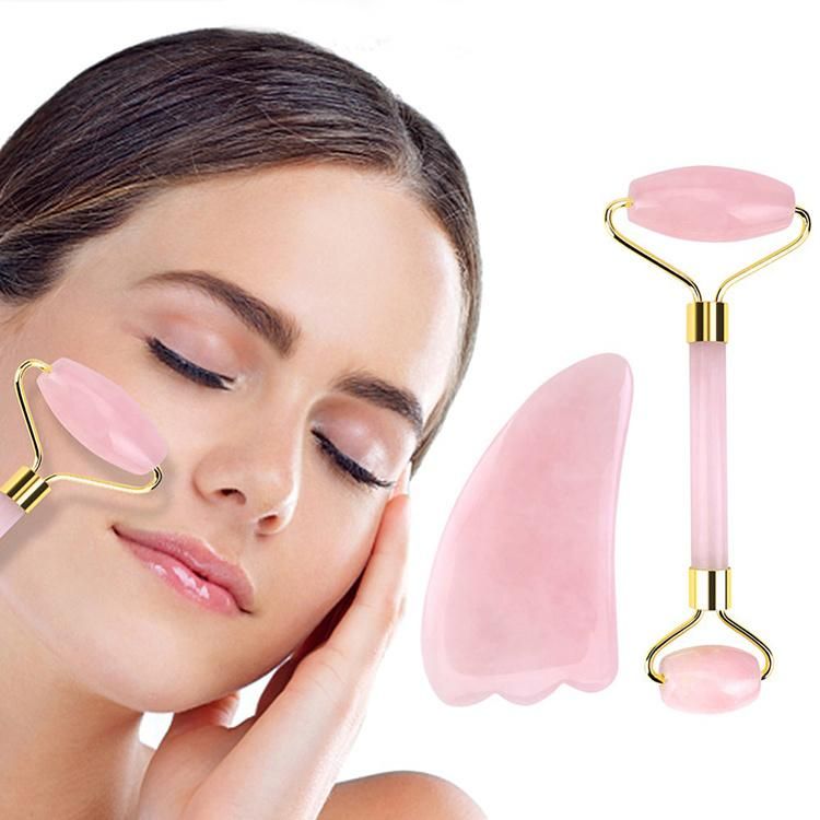 Wholesale Private Label Gua Sha Set Crystal Beauty Pink Stone Natural Rose Quartz Facial Massage Face Jade Roller