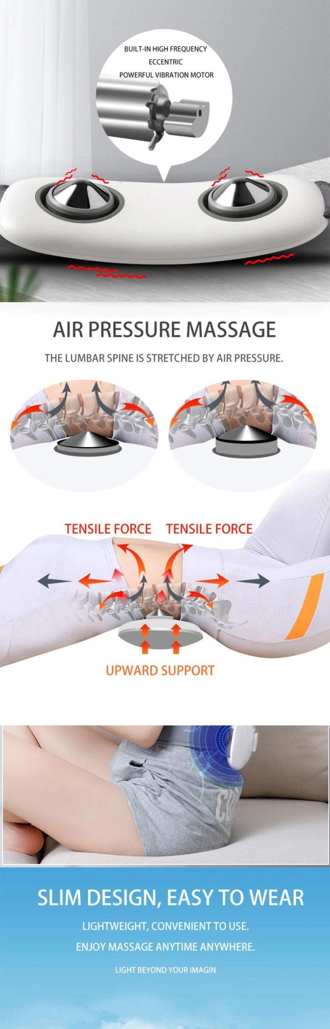 Hezheng Medical Fitness Equipment Lower Back Massage Machine Mini Rechargeable Waist Massager