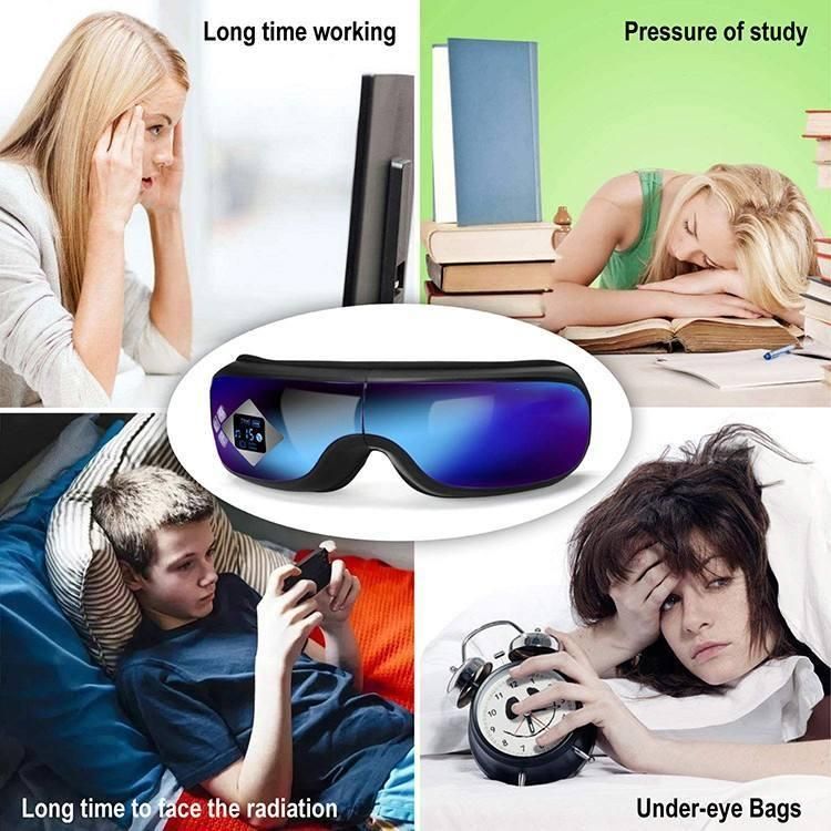 Remote Control, Compression Bluetooth Music Temple Eye Massage Mask Rechargeable for Relax Eye Strain Dark Circles Eye Bag
