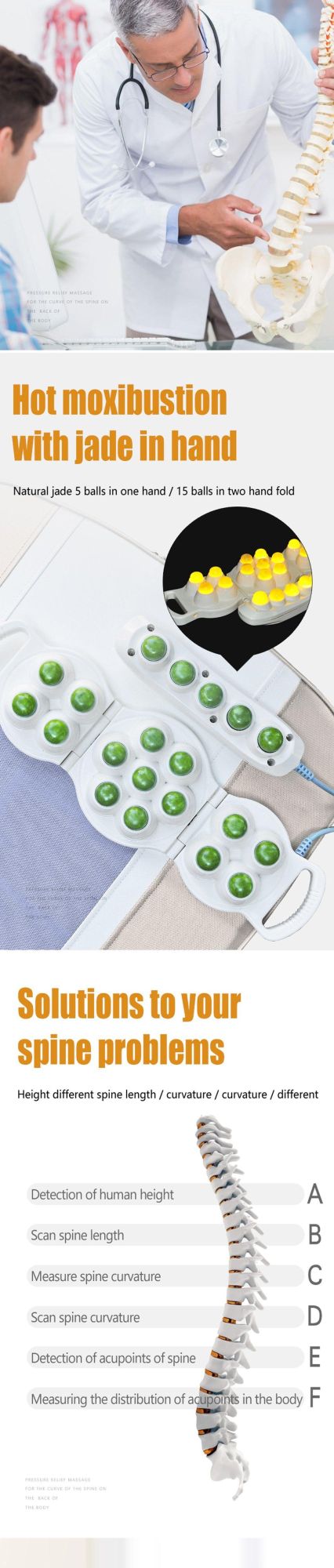 New Design Electric Control Full Body Jade Rolling Canbon Fiber Heating Far Infrared Massage Equipment for Spinal Physiotherapy
