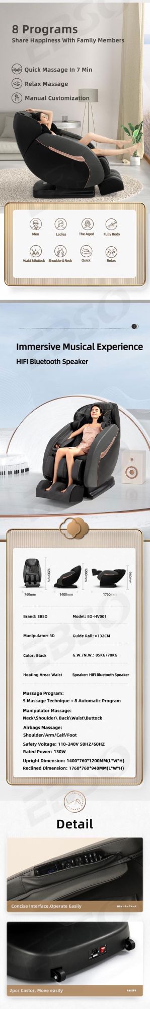 Full Body Massage Chair Modern Design with Bluetooth Speaker