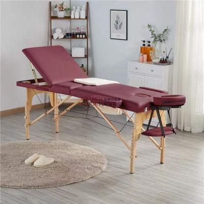 Beech Wood Tri-Fold Portable Beauty Bed for Beauty Salon Furniture