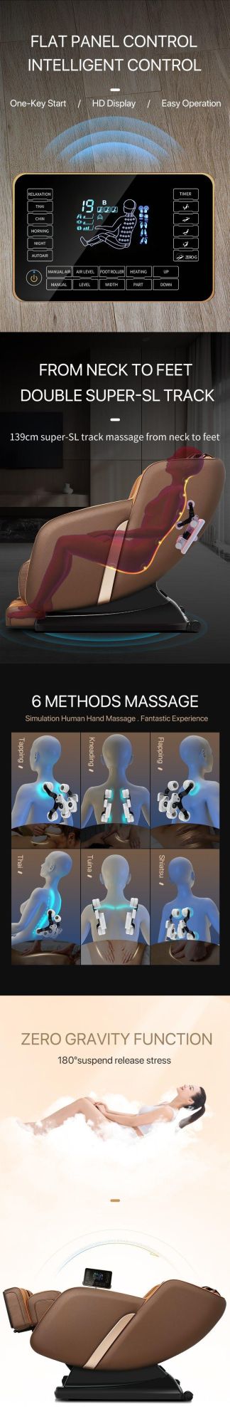 Hot Sales Electric Zero Gravity Beauty SL Track Heating Bluetooth Speaker Full Body Massage Chair