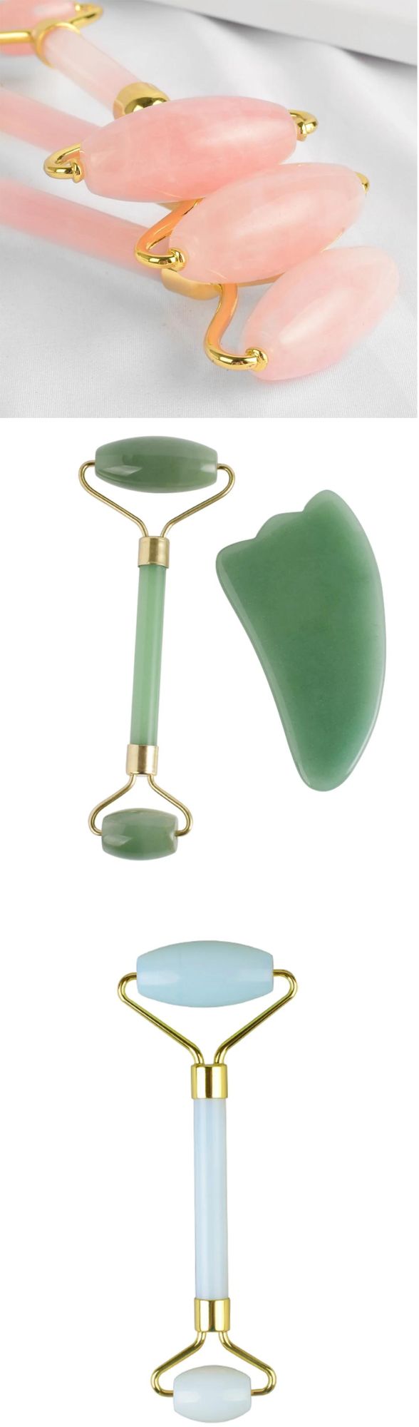 Jade Roller Real Natural Stone Facial Massager Welded Smooth Double Roller