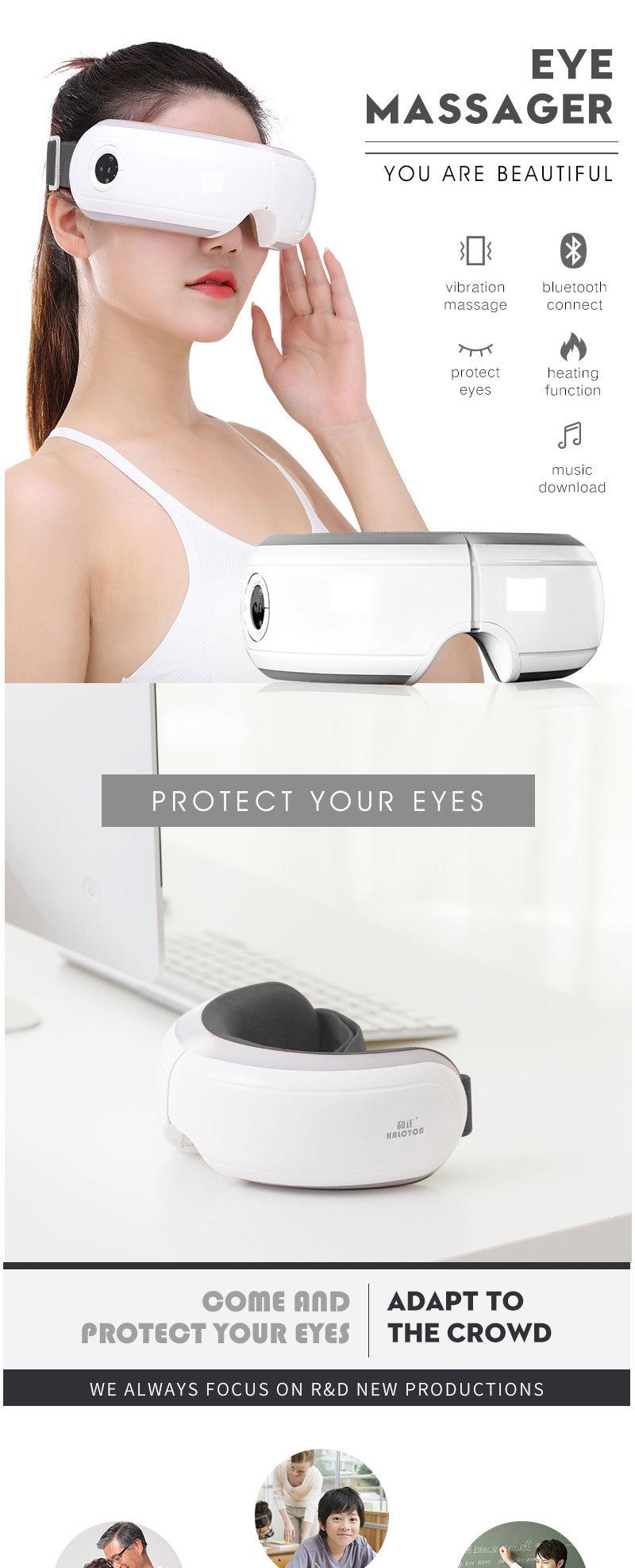 Hezheng New Arrival Bluetooth Electric Vibration Eye Therapy Massager with Hot Compress