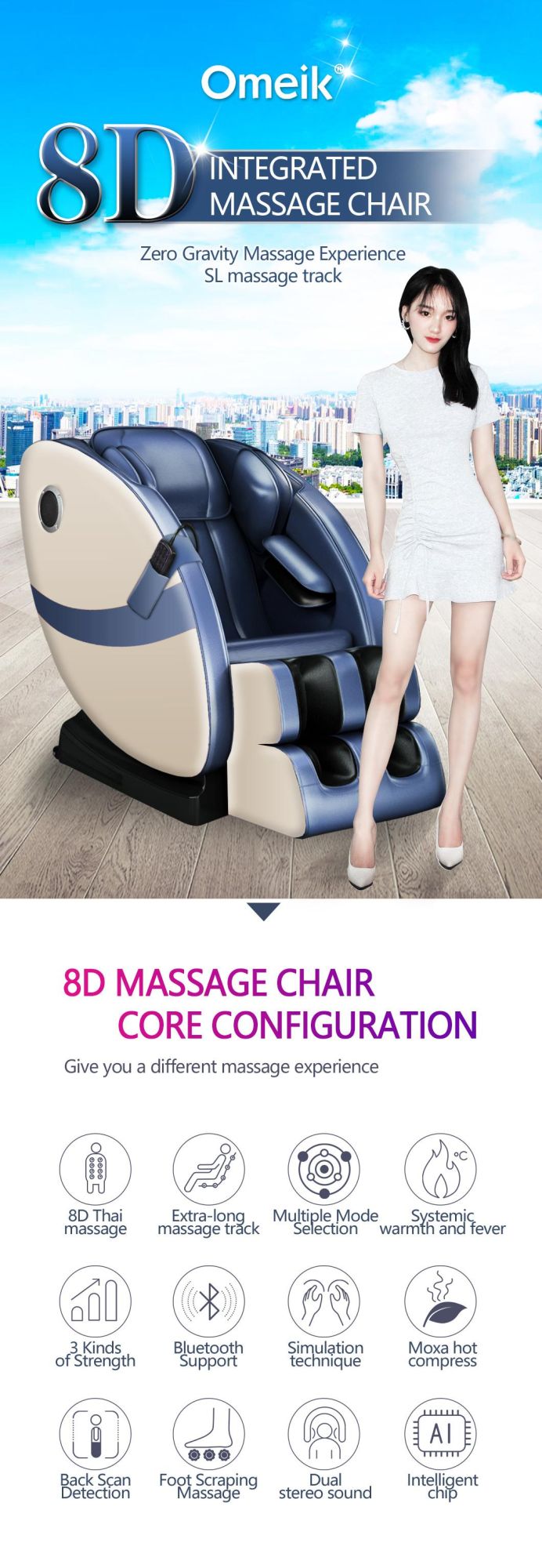 Latest Modern High-Techology PU Leather Shiatsu Air Pressure Massage Chair