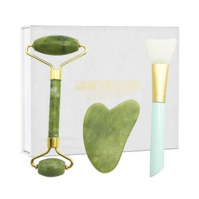Amazon Hot Product Skin Care Tools Facial Massage Roller Face Mask Brush Jade Roller Gua Sha Set with Box