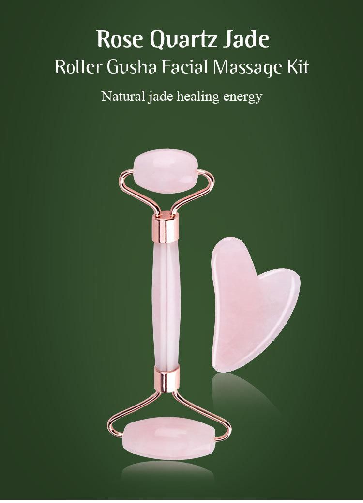 Rose Quartz Jade Roller Guasha Set Faccial Massager
