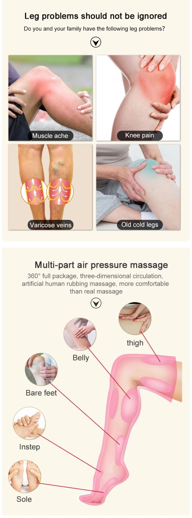 Electric 6 Modes Full Leg Air Compression Massage Machine Heating Blood Circulation Leg Foot Massager