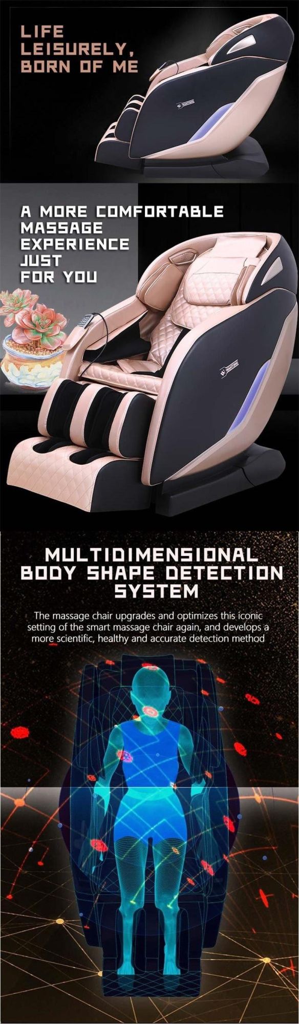 PU Leather Portable Retractable Massage Chair 4D Zero Gravity for Health