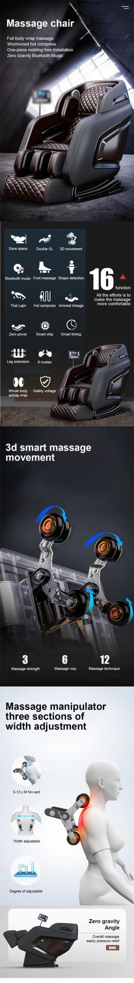 Luxury Automatic Shiatsu Kneading Cheap New Design Electric Zero Gravity Heated 3D Massage Chair