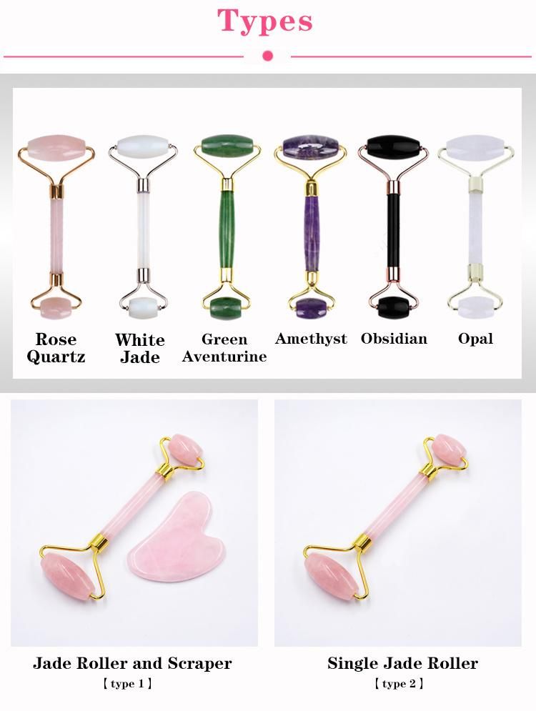 China Supplier Home Use 100% Natural Facial Massage Rose Quartz Jade Roller Gua Sha Tools