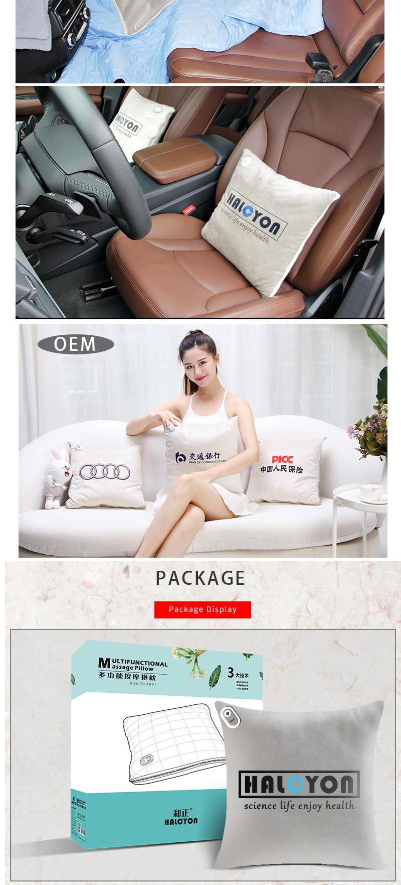 Hezheng OEM Logo Custom Printing Travel Use Animal Printing Pillow Blanket 2 in 1 Massage