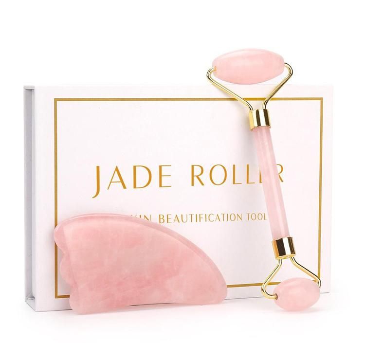 Wholesale Private Label Gua Sha Set Crystal Beauty Pink Stone Natural Rose Quartz Facial Massage Face Jade Roller