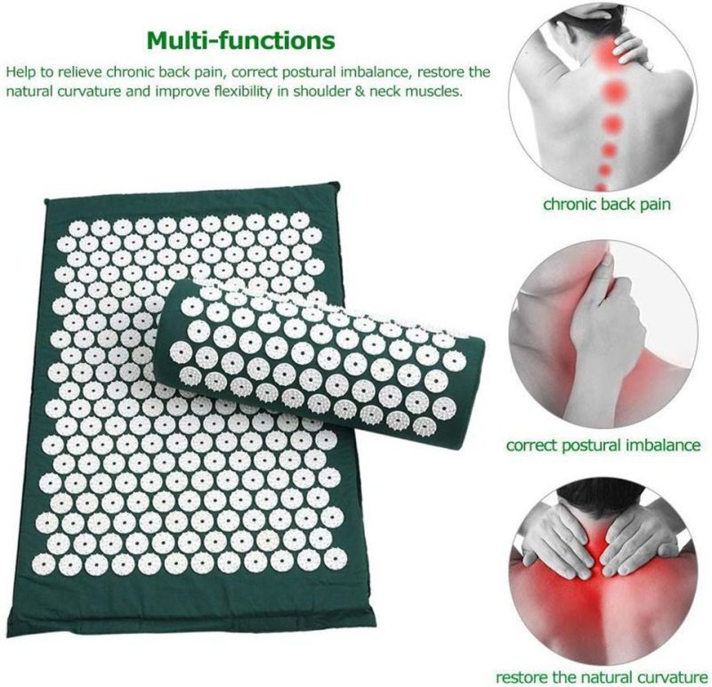 Prana Mat Eco Acupressure Yoga Mat Shiatsu Massage Pillow Set Kuznetsov′ S Applicator Foot Massager Cushion for Back Pain Relieve