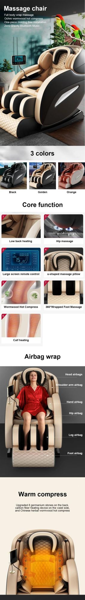 Bluetooth Music Full Body Fixed Point Electric Shiatsu Cheap Price Massage Chair