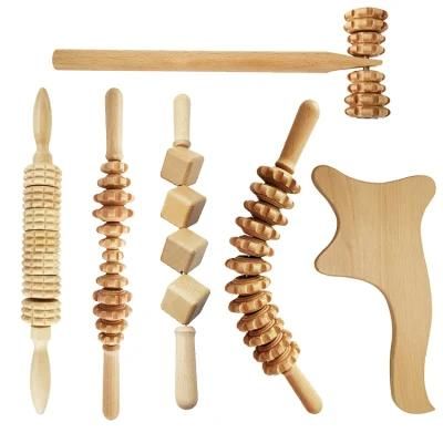 Hot Sale Wood Therapy Massage Tools Set Handheld Wooden Massage Roller Guasha Board Set