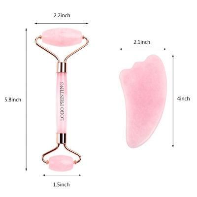 Customized New Crystal Rose Quartz Face Roller Jade Gua Sha Tool Set for Facial Massage