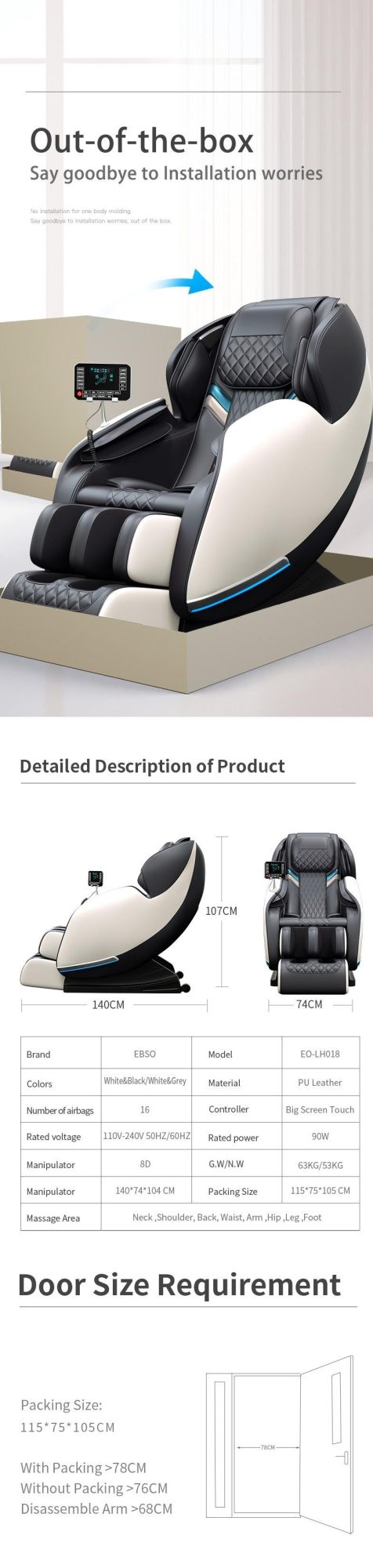 Full Body Airbags Vibration Massage Chair for Living Room Use