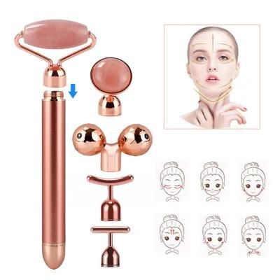 Amazon Hot Electric Vibrating Massager Gua Sha Set 2 in 1 Rose Quartz Tools Vibration Jade Facial Roller