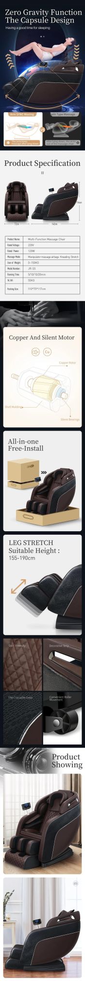 Jare S5 China Electric Relax Adjustable Reclining Massage Heating Automatic Airbag Back Vribration Massage Chair