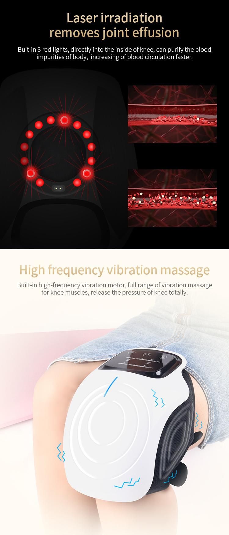 LCD Touch Screen Cordless Pain Relief Infrared Laser Vibration Electric Heating Knee Massager