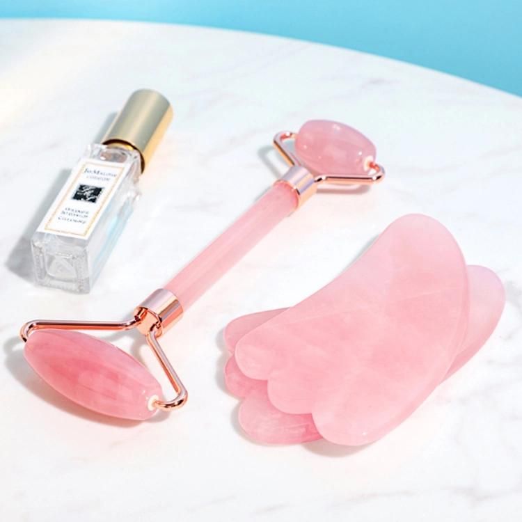 Natural Facial Roller Tools Kit Gua Sha Stone Rose Quartz Private Label Genuine Jade Roller Guasha Set with Gift Box Package