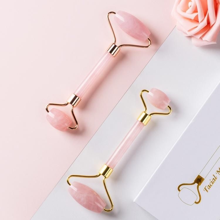 Hot Selling OEM High Quality Jade Stone Facial Messager Roller Anti Aging Welded Natural Rose Quartz Pink Jade Roller for Face