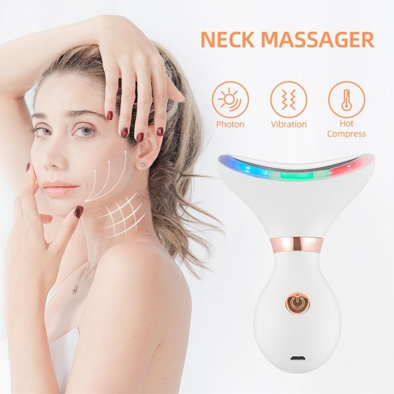 LED 3 Colors Light Neck Face Lifting Massager Remove Double Chin Neck Device LED Photon Heating Therapy V-Shape Facial Lifting