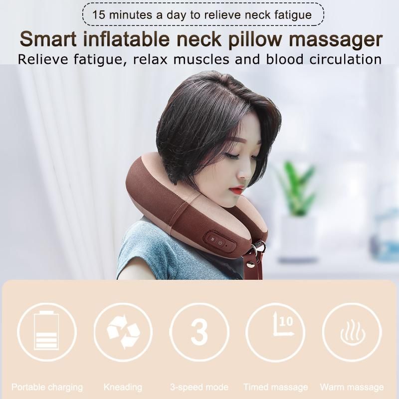 Shiatsu Massage Pillow with Heat Deep Tissue Kneading Travel Pillow with Massager