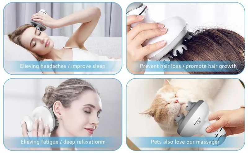 Gonjimini Gadget Pet Accessories Electric Portable Head Scratcher Scalp Massager with Replacement Massage Heads