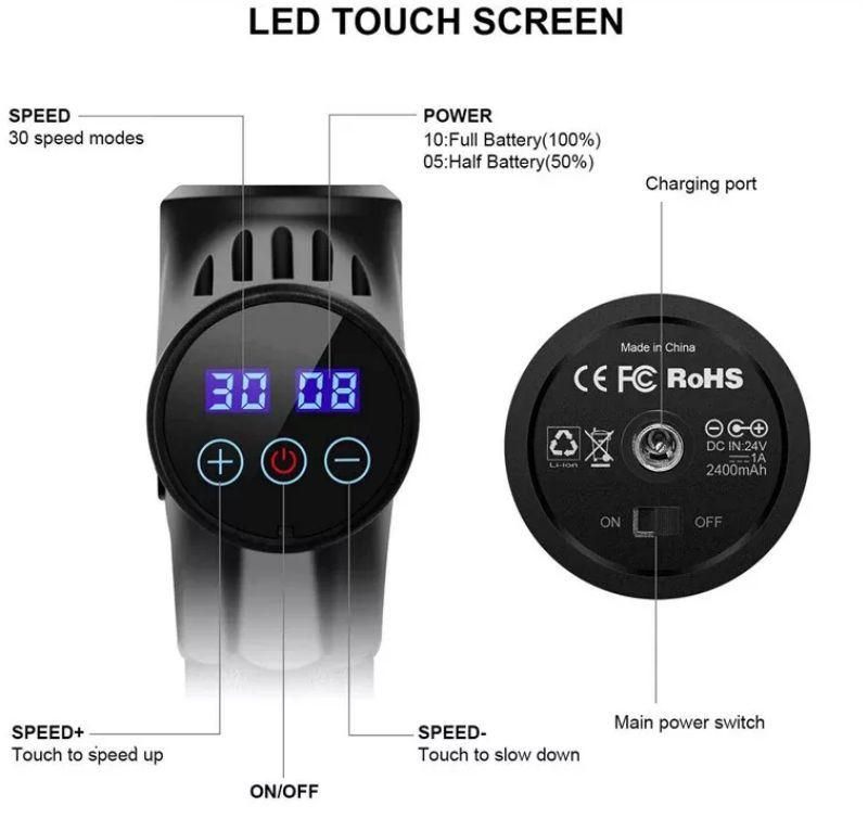 Brushless Motor Lithium Battery Massage Gun Full Body Relaxation Machine with LED Touch Screen