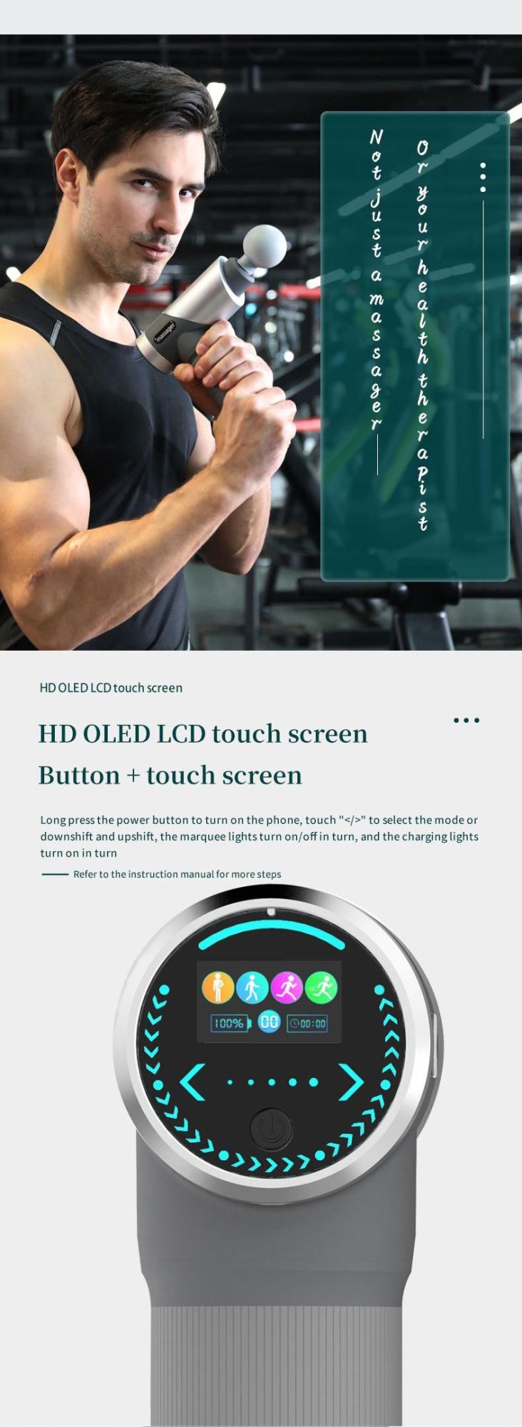 20 Speed 24V Portable Mobile APP Control Wireless Vibration Muscle OLED Screen Massage Gun