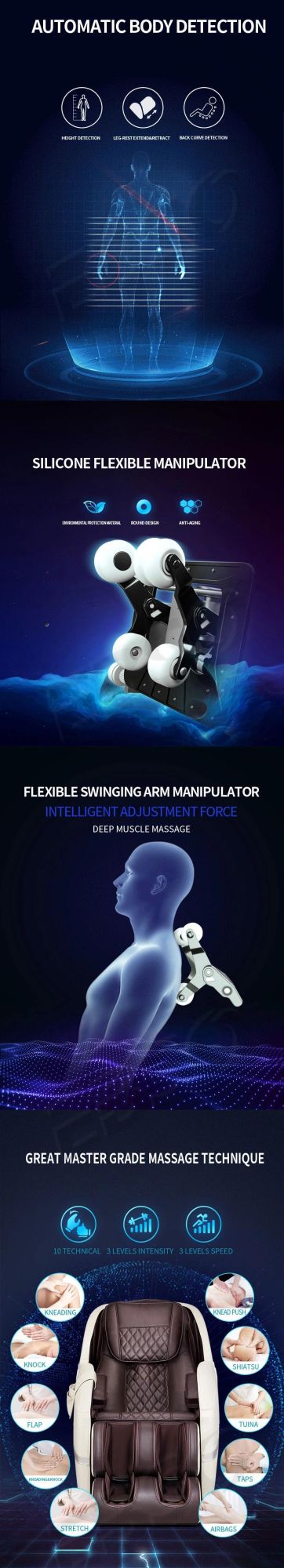 China 4D APP and Wireless Controller Massage Chair with Air Purification and Intelligent Voice Guidance Functions